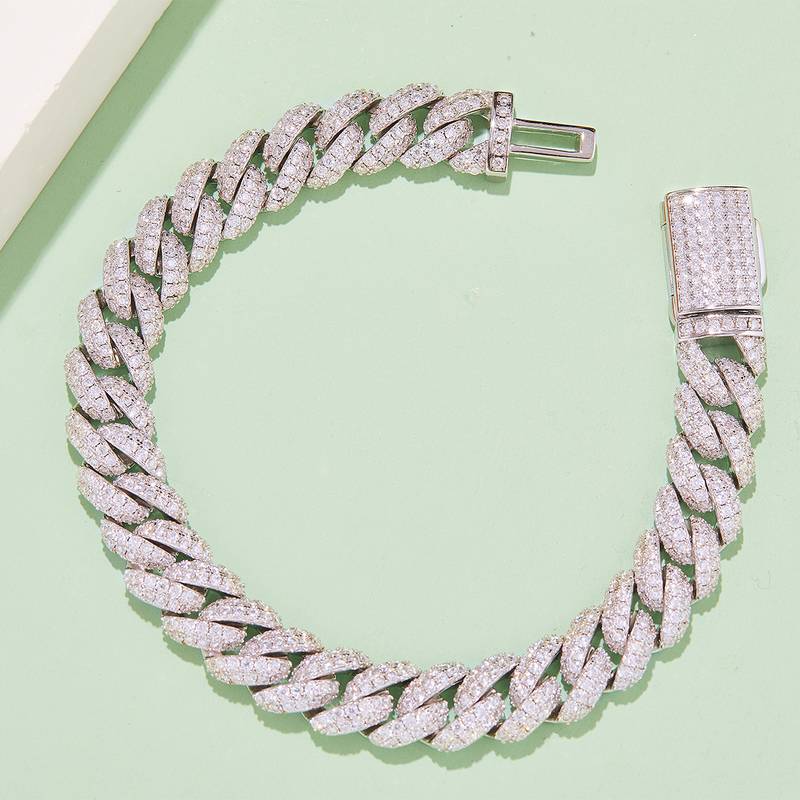 10mm宽Cuban ChainS925银镶Moissanite厘石圆形白色DVVS